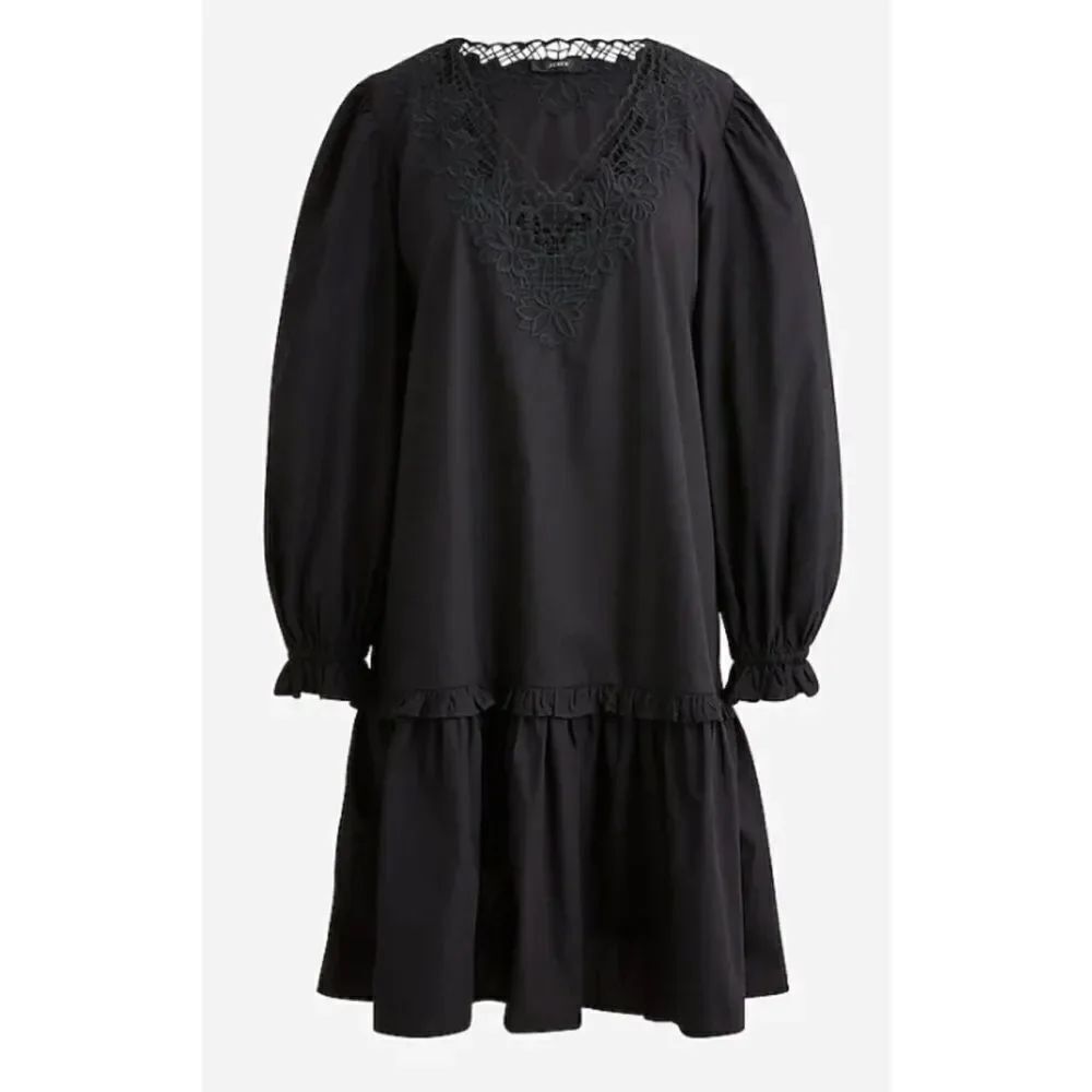 J.Crew Womens $138 V-Neck Mini Dress Eyelet Trim Black Size M BK971